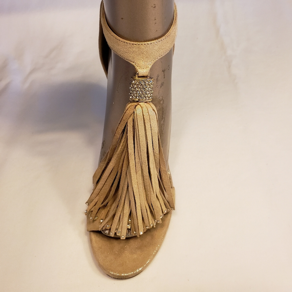 Jimmy Choo Metallic Strappy Heels with Tassels